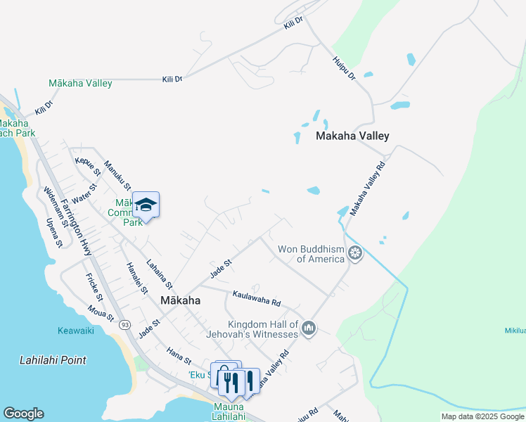 map of restaurants, bars, coffee shops, grocery stores, and more near 84-444 Jade Street in Waianae