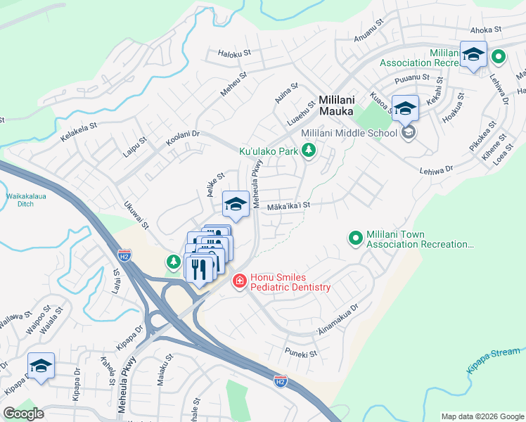 map of restaurants, bars, coffee shops, grocery stores, and more near 95-1149 Makaikai Street in Mililani
