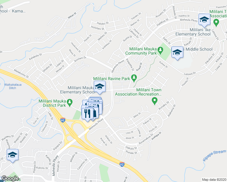 map of restaurants, bars, coffee shops, grocery stores, and more near 95-1990 Meheula Parkway in Mililani