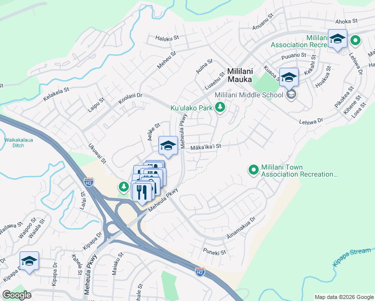 map of restaurants, bars, coffee shops, grocery stores, and more near 95-1149 Makaikai Street in Mililani