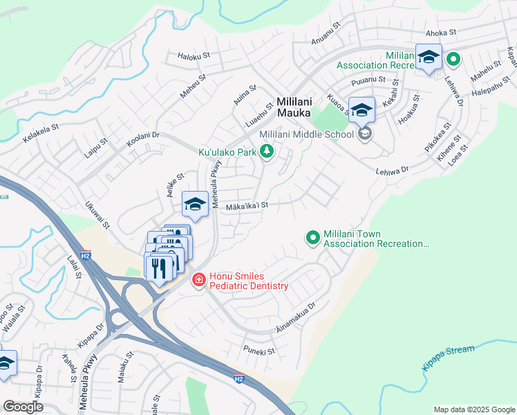 map of restaurants, bars, coffee shops, grocery stores, and more near 95-1100 Kaapeha Street in Mililani