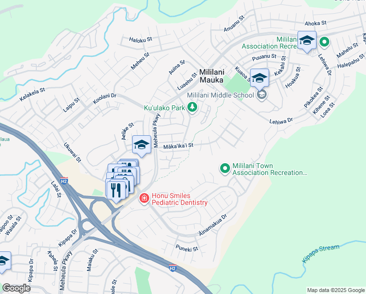 map of restaurants, bars, coffee shops, grocery stores, and more near 95-1100 Kaapeha Street in Mililani
