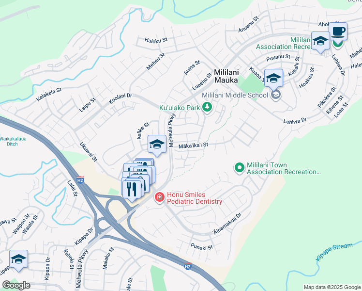 map of restaurants, bars, coffee shops, grocery stores, and more near 95-1142 Makaikai Street in Mililani