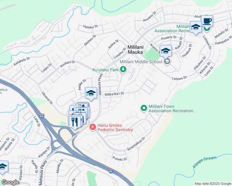 map of restaurants, bars, coffee shops, grocery stores, and more near 95-1100 Kaapeha Street in Mililani