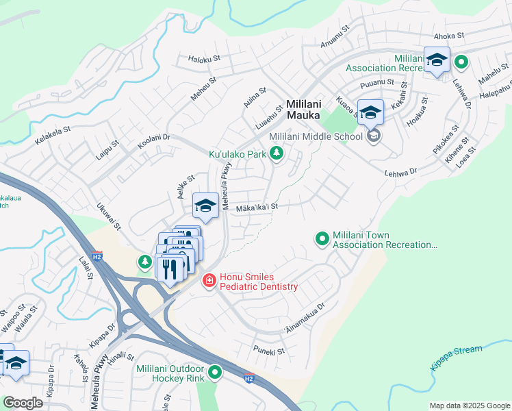 map of restaurants, bars, coffee shops, grocery stores, and more near 95-1100 Kaapeha Street in Mililani