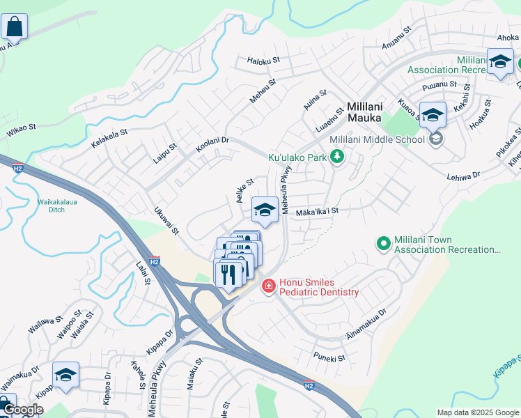 map of restaurants, bars, coffee shops, grocery stores, and more near 59 Kahele Street in Mililani