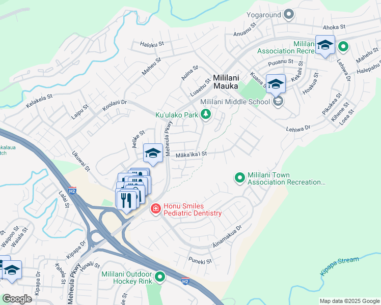 map of restaurants, bars, coffee shops, grocery stores, and more near 95-1100 Kaapeha Street in Mililani