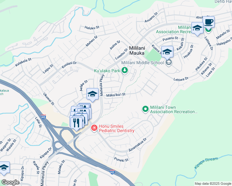 map of restaurants, bars, coffee shops, grocery stores, and more near 95-1100 Kaapeha Street in Mililani