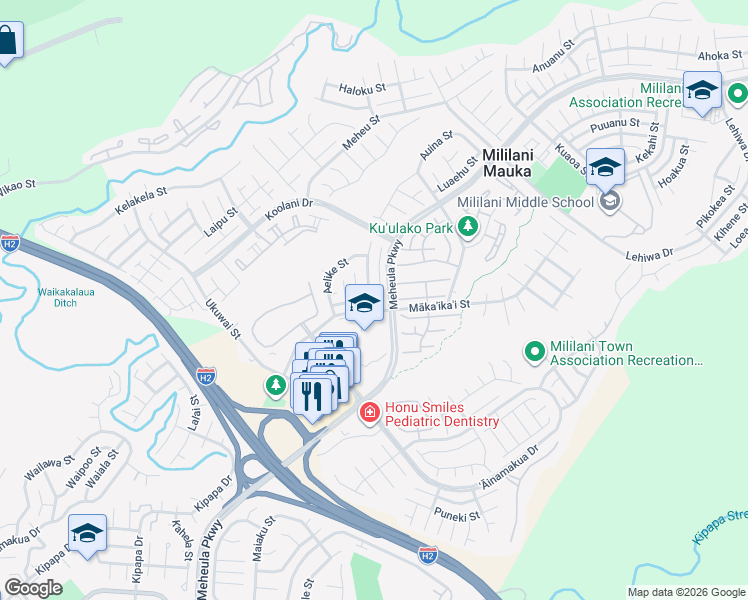 map of restaurants, bars, coffee shops, grocery stores, and more near 95-219 Hoailona Place in Mililani