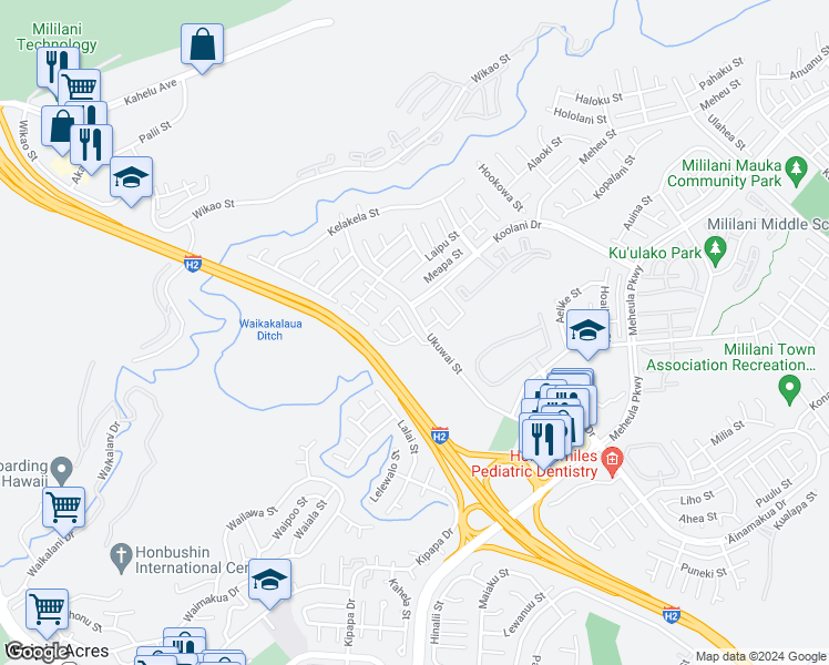 map of restaurants, bars, coffee shops, grocery stores, and more near 95-971 Ukuwai Street in Mililani