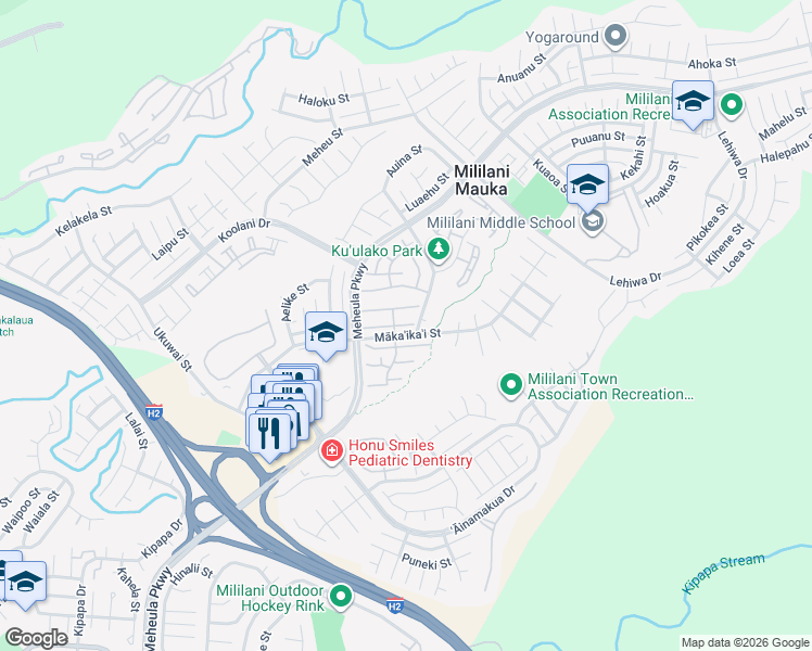map of restaurants, bars, coffee shops, grocery stores, and more near 95-1180 Makaikai Street in Mililani