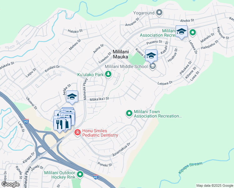 map of restaurants, bars, coffee shops, grocery stores, and more near 95-1001 Kuena Street in Mililani