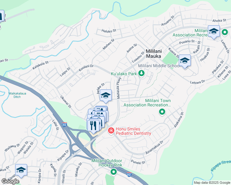 map of restaurants, bars, coffee shops, grocery stores, and more near 95-219 Hoailona Place in Mililani