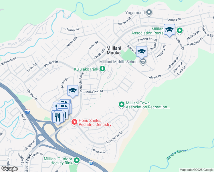 map of restaurants, bars, coffee shops, grocery stores, and more near 95-1001 Kuena Street in Mililani