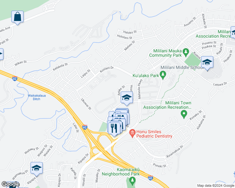 map of restaurants, bars, coffee shops, grocery stores, and more near 95-1026 Aelike Street in Mililani