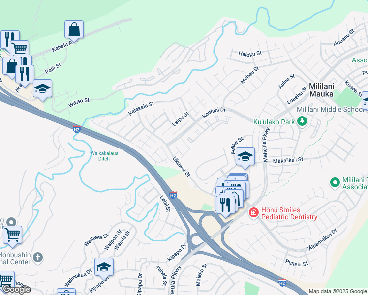 map of restaurants, bars, coffee shops, grocery stores, and more near 95-1001 Koolani Drive in Mililani