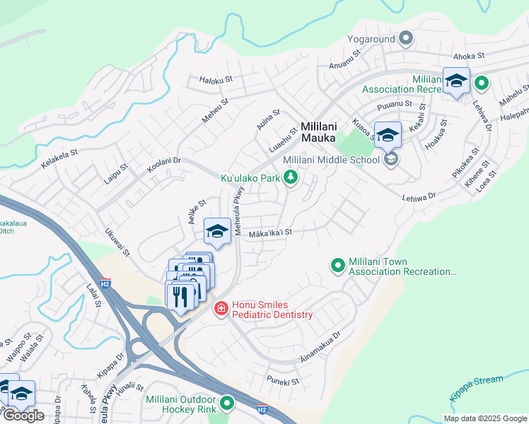 map of restaurants, bars, coffee shops, grocery stores, and more near 95-1051 Kaapeha Street in Mililani