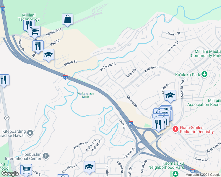 map of restaurants, bars, coffee shops, grocery stores, and more near 95-941 Ukuwai Street in Mililani