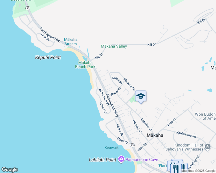 map of restaurants, bars, coffee shops, grocery stores, and more near 84-110 Kapakai Place in Waianae