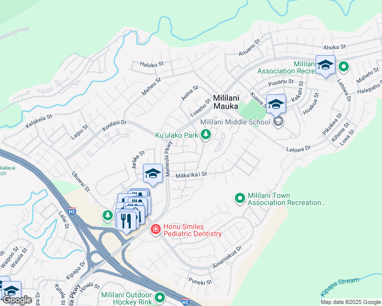 map of restaurants, bars, coffee shops, grocery stores, and more near 95-1031 Kaapeha Street in Mililani
