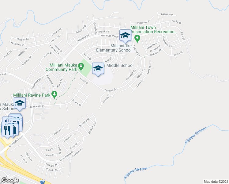 map of restaurants, bars, coffee shops, grocery stores, and more near 95-226 Kaeolau Place in Mililani