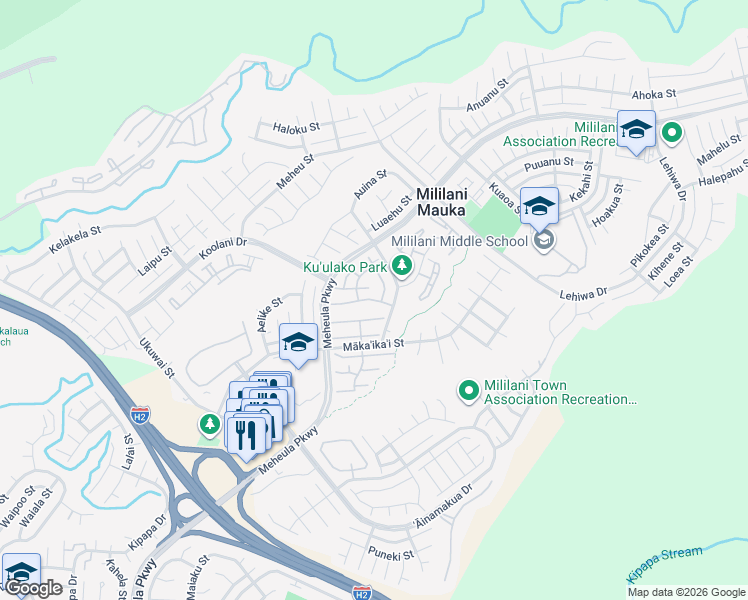 map of restaurants, bars, coffee shops, grocery stores, and more near 95-1031 Kaapeha Street in Mililani