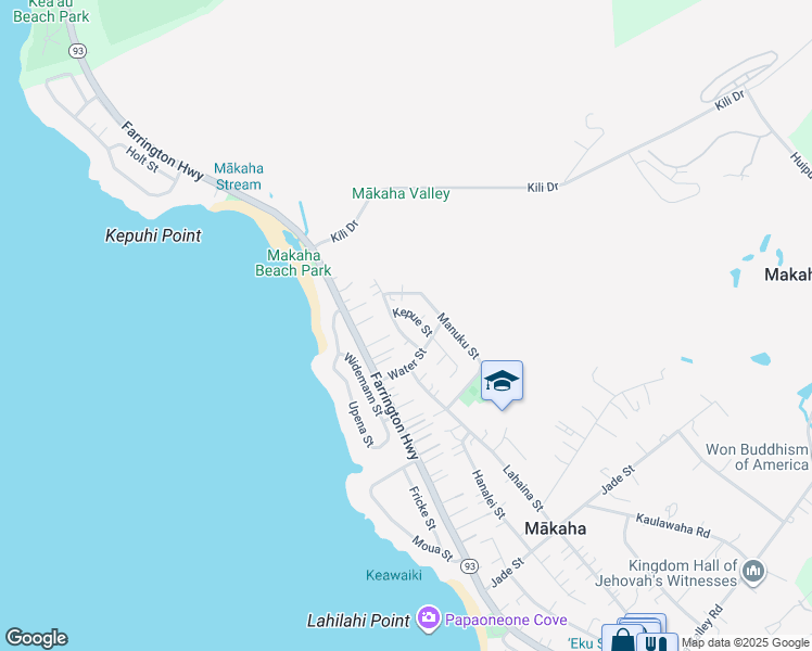 map of restaurants, bars, coffee shops, grocery stores, and more near 84-577 Kepue Street in Waianae