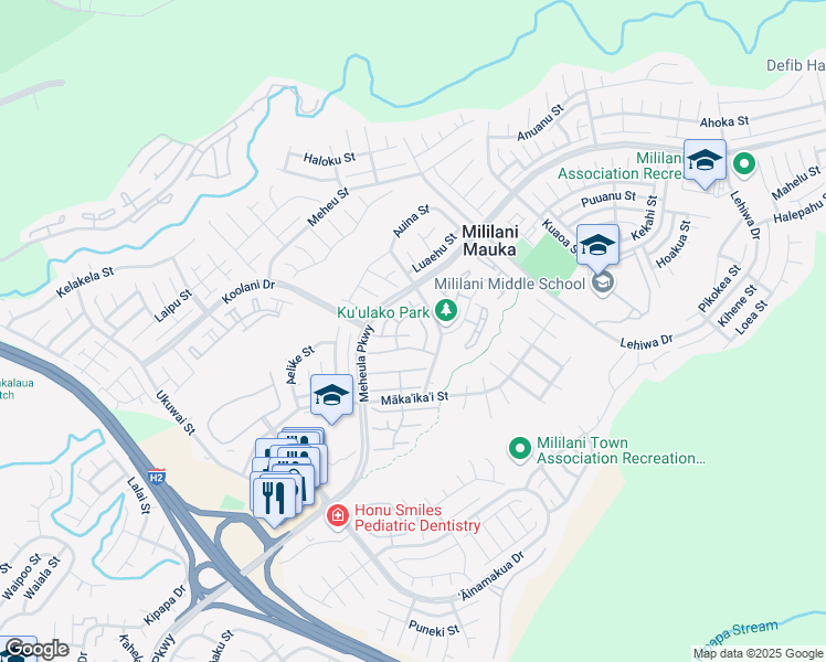map of restaurants, bars, coffee shops, grocery stores, and more near 95-1031 Kaapeha Street in Mililani