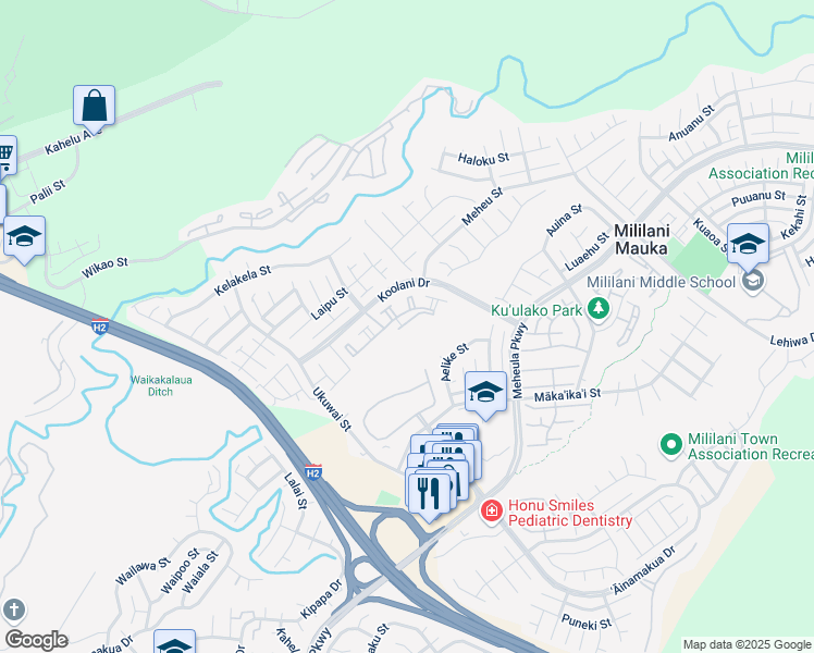map of restaurants, bars, coffee shops, grocery stores, and more near 95-1083 Koolani Drive in Mililani