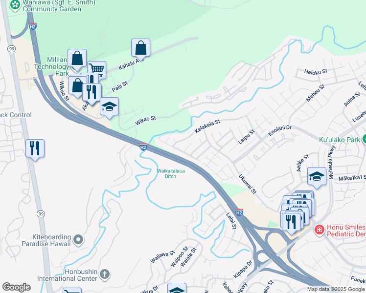 map of restaurants, bars, coffee shops, grocery stores, and more near in Mililani