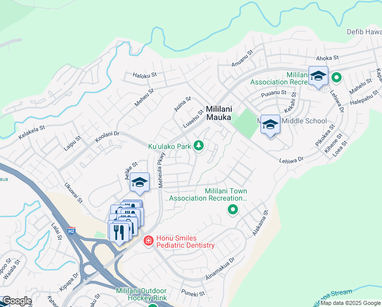 map of restaurants, bars, coffee shops, grocery stores, and more near 95-1031 Kaapeha Street in Mililani