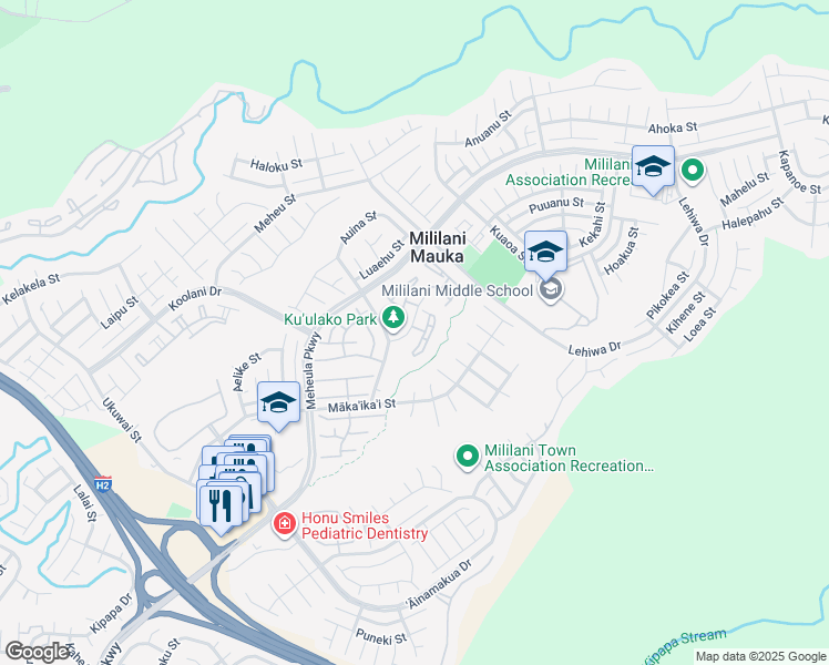 map of restaurants, bars, coffee shops, grocery stores, and more near 95-1023 Kuauli Street in Mililani