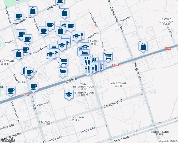 map of restaurants, bars, coffee shops, grocery stores, and more near Bei Hai Da Dao in Bei Hai Shi