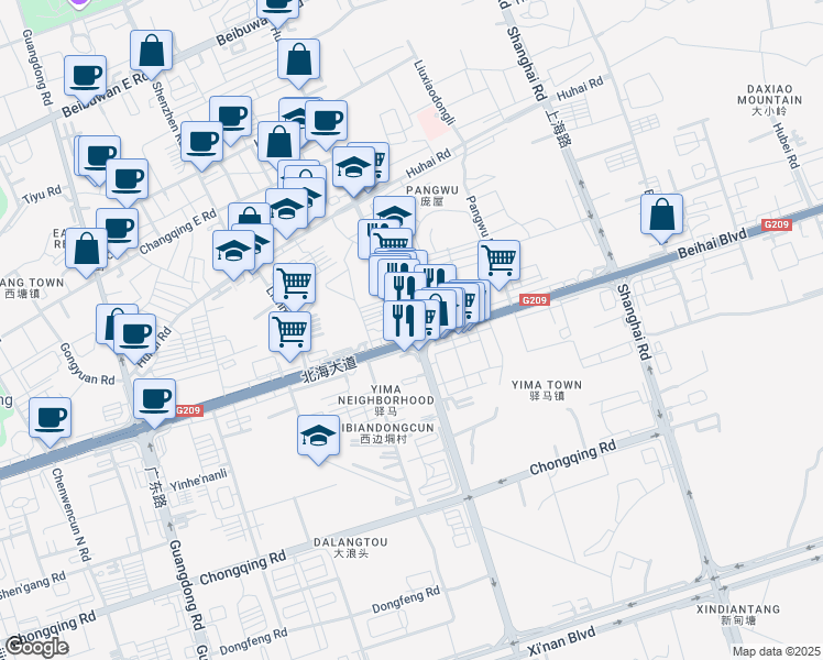 map of restaurants, bars, coffee shops, grocery stores, and more near Bei Hai Da Dao in Bei Hai Shi