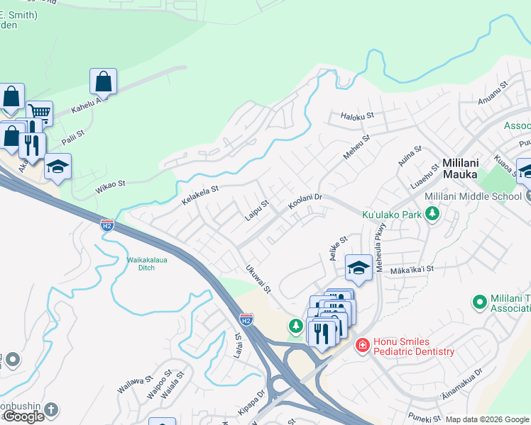 map of restaurants, bars, coffee shops, grocery stores, and more near 95-1002 Molakea Street in Mililani