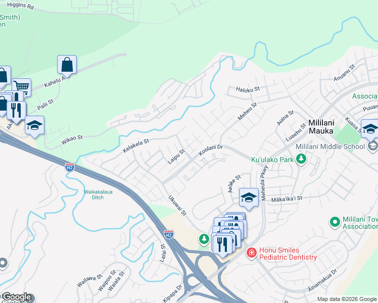 map of restaurants, bars, coffee shops, grocery stores, and more near 95-1002 Molakea Street in Mililani