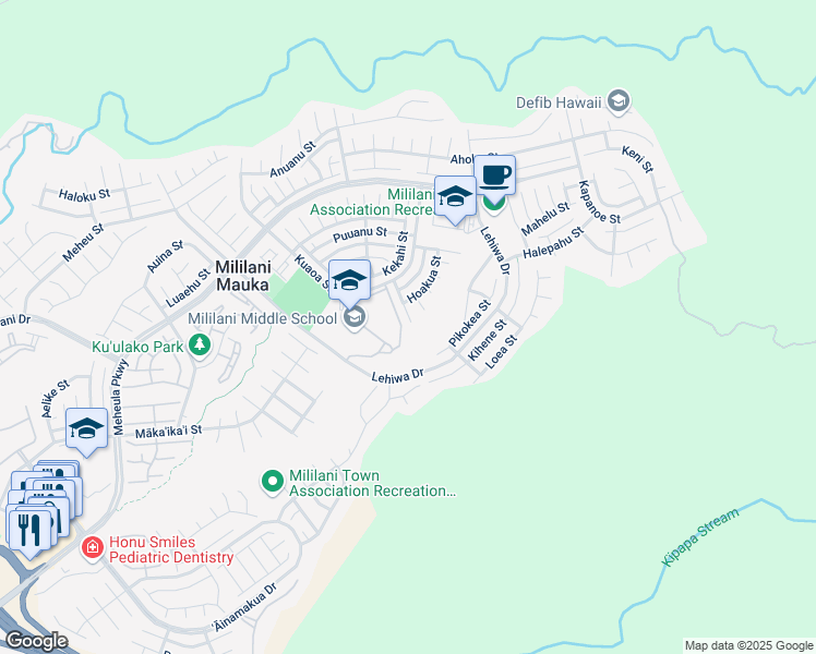 map of restaurants, bars, coffee shops, grocery stores, and more near 95-1043 Paepae Street in Mililani