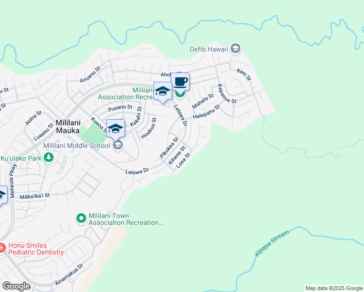 map of restaurants, bars, coffee shops, grocery stores, and more near 95-1078 Kihene Street in Mililani