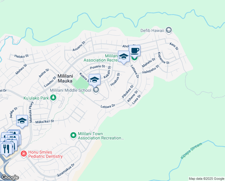 map of restaurants, bars, coffee shops, grocery stores, and more near 95-1043 Paepae Street in Mililani