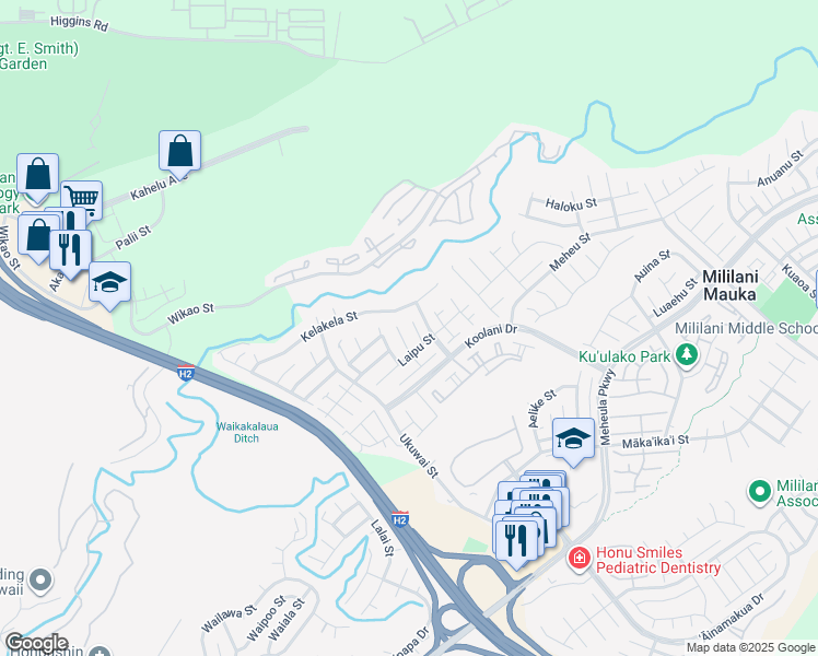 map of restaurants, bars, coffee shops, grocery stores, and more near 95-309 Laipu Place in Mililani