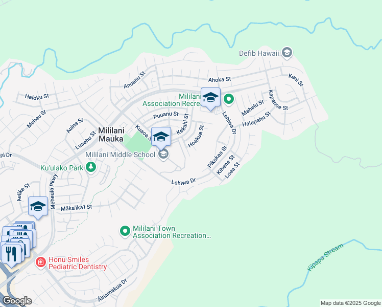 map of restaurants, bars, coffee shops, grocery stores, and more near 95-1043 Paepae Street in Mililani