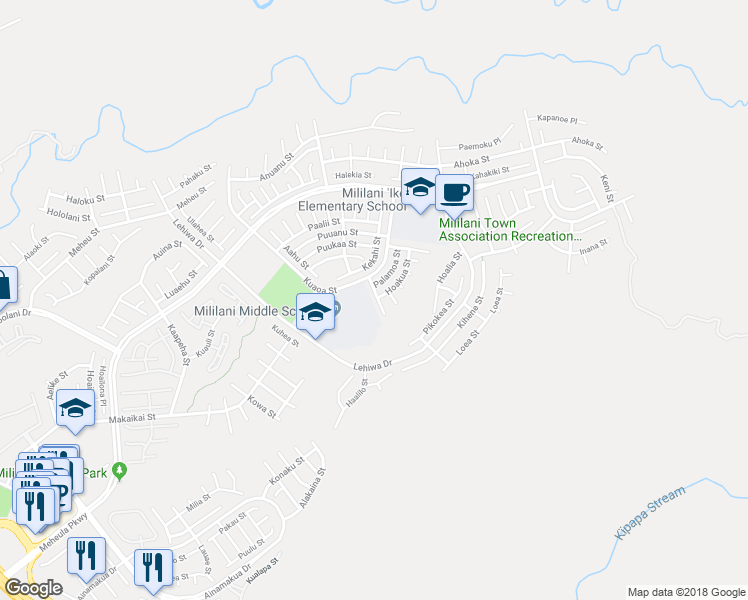 map of restaurants, bars, coffee shops, grocery stores, and more near 95-1021 Paepae Street in Mililani