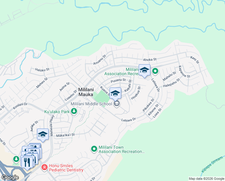map of restaurants, bars, coffee shops, grocery stores, and more near 95-2018 Puukaa Street in Mililani