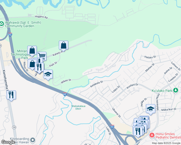 map of restaurants, bars, coffee shops, grocery stores, and more near 95-536 Wikao Street in Mililani