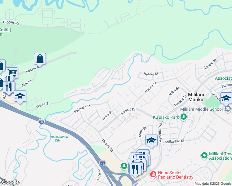 map of restaurants, bars, coffee shops, grocery stores, and more near 95-1003 Hookowa Street in Mililani