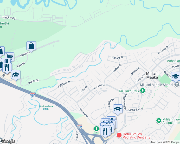 map of restaurants, bars, coffee shops, grocery stores, and more near 95-1003 Hookowa Street in Mililani