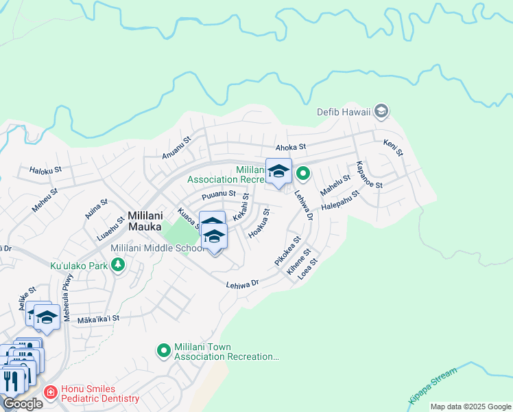 map of restaurants, bars, coffee shops, grocery stores, and more near 95-1048 Palamoa Street in Mililani