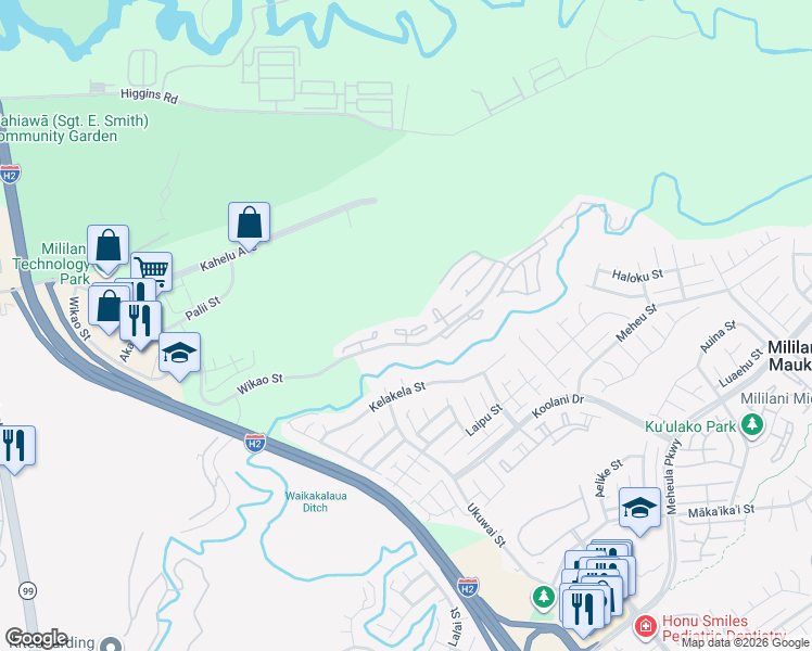 map of restaurants, bars, coffee shops, grocery stores, and more near 95-652 Wikao Street in Mililani