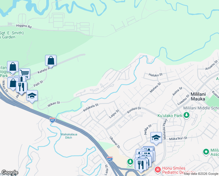 map of restaurants, bars, coffee shops, grocery stores, and more near 95-781 Wikao Street in Mililani