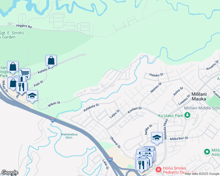map of restaurants, bars, coffee shops, grocery stores, and more near 95-781 Wikao Street in Mililani